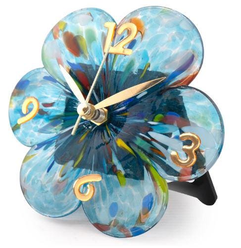 MurArt Orologio da Tavolo in Vetro di Murano realizzato a mano a Forma di Fiore