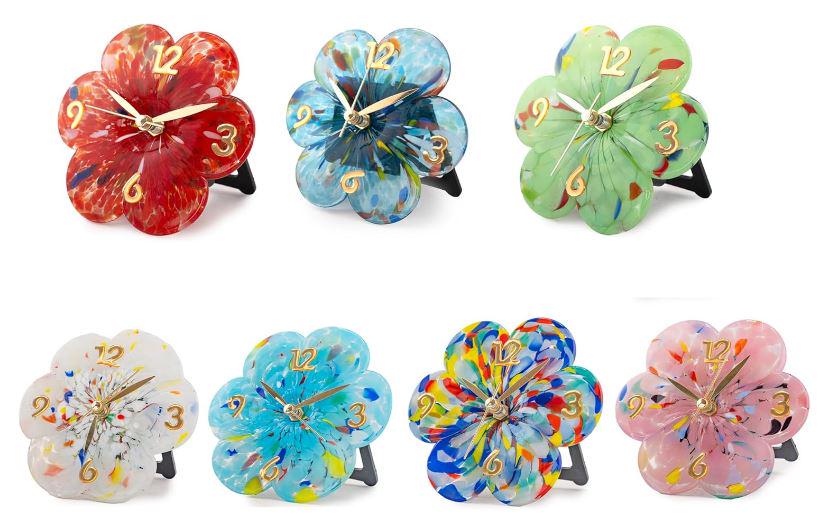 MurArt Orologio da Tavolo in Vetro di Murano realizzato a mano a Forma di Fiore
