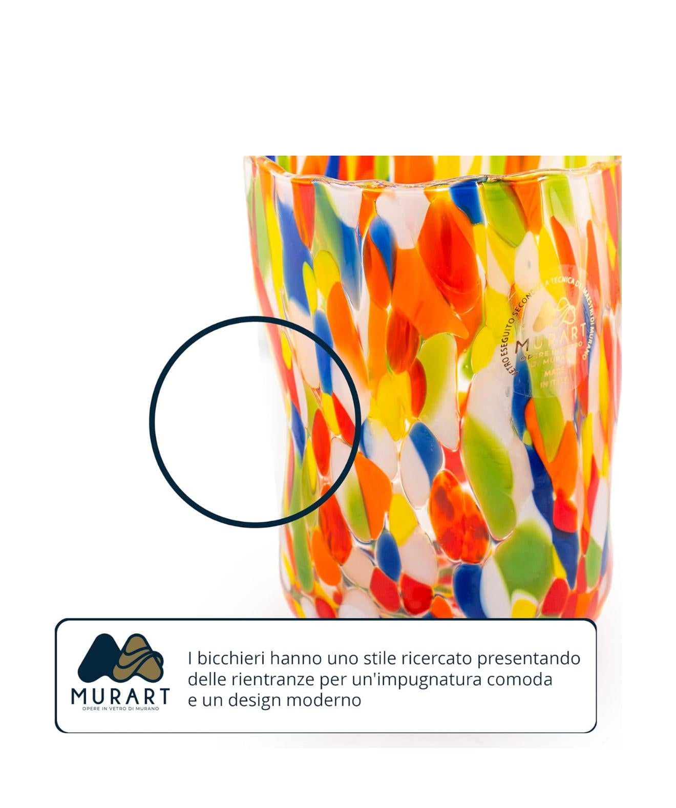 MurArt Bicchieri in vetro di Murano Collezione B7 Eleganza Set da 6 bicchieri da 400ml