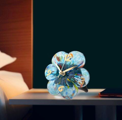 MurArt Orologio da Tavolo in Vetro di Murano realizzato a mano a Forma di Fiore