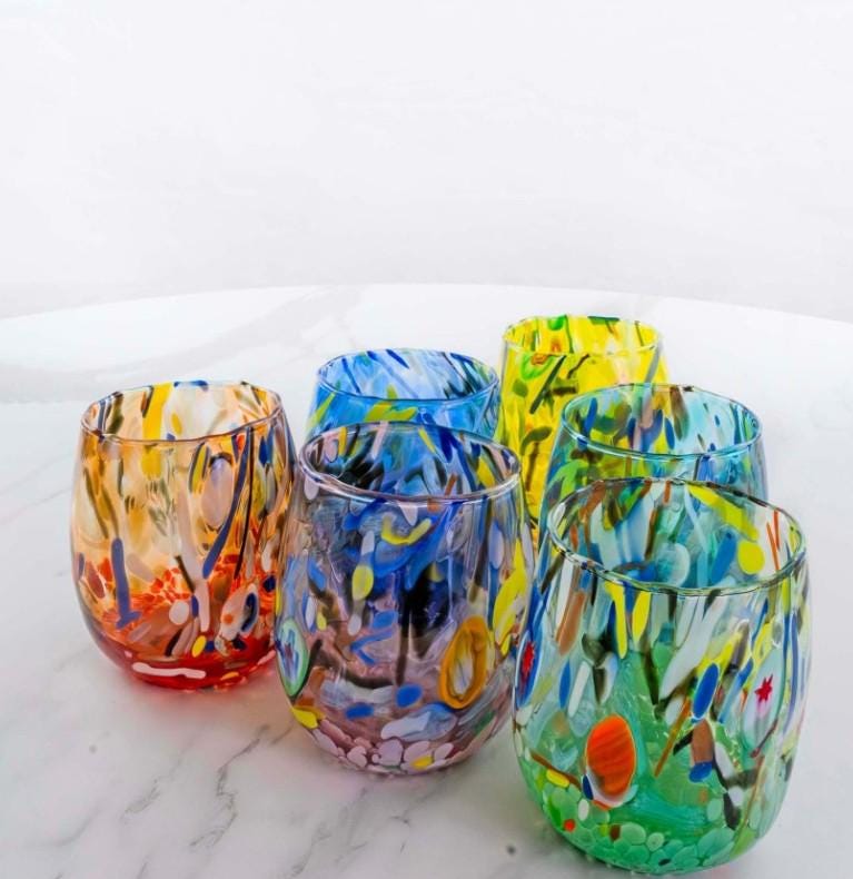 MurArt Bicchieri in Vetro di Murano Collezione MG B12 Set da 6 bicchieri da 250ml