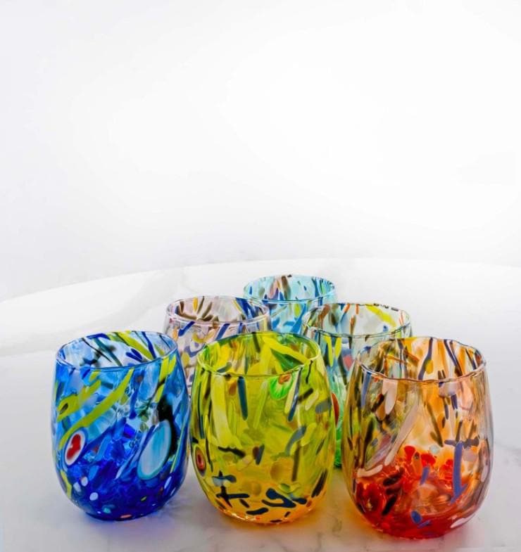 MurArt Bicchieri in vetro di Murano Collezione Decoro MG B12 Set 6 Bicchieri da 250 ml