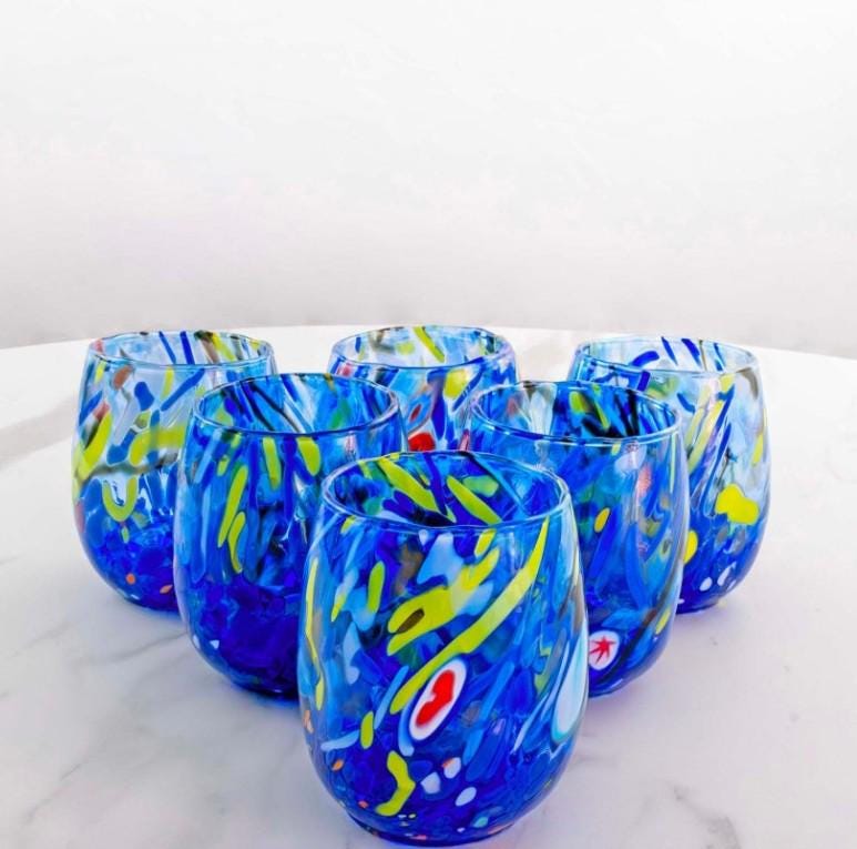 MurArt Bicchieri in vetro di Murano Collezione Decoro MG B12 Set 6 Bicchieri da 250 ml