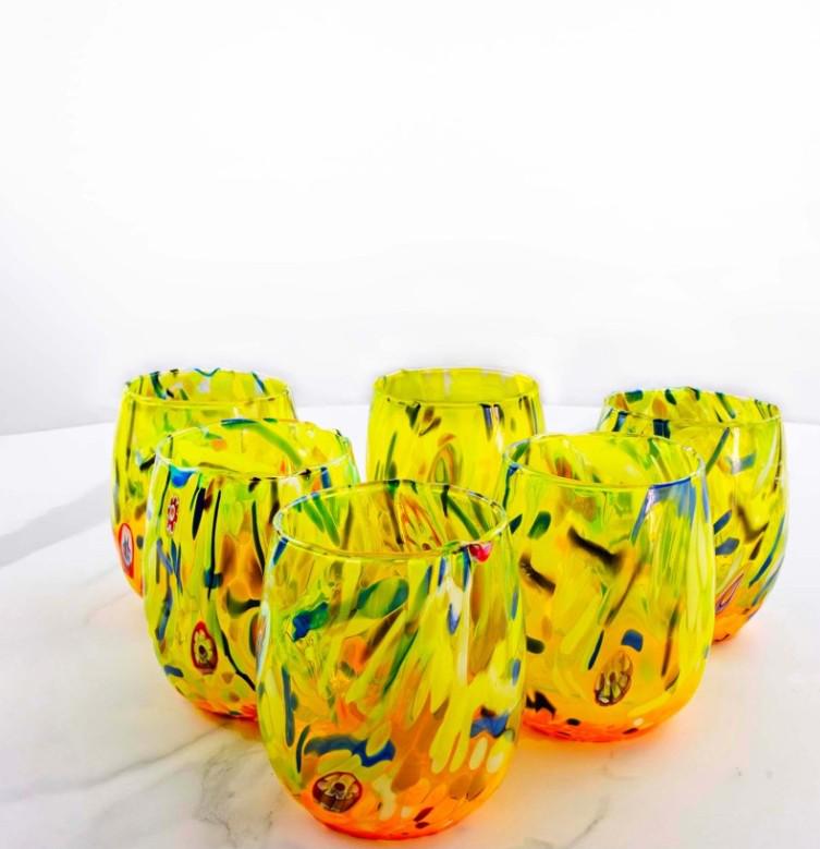 MurArt Bicchieri in vetro di Murano Collezione Decoro MG B12 Set 6 Bicchieri da 250 ml