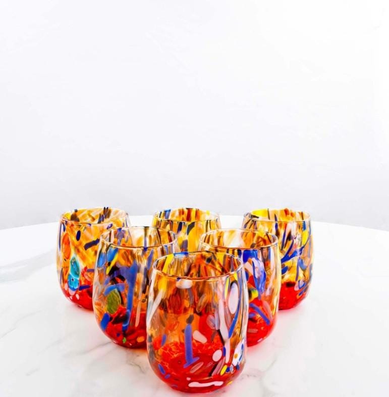 MurArt Bicchieri in vetro di Murano Collezione Decoro MG B12 Set 6 Bicchieri da 250 ml