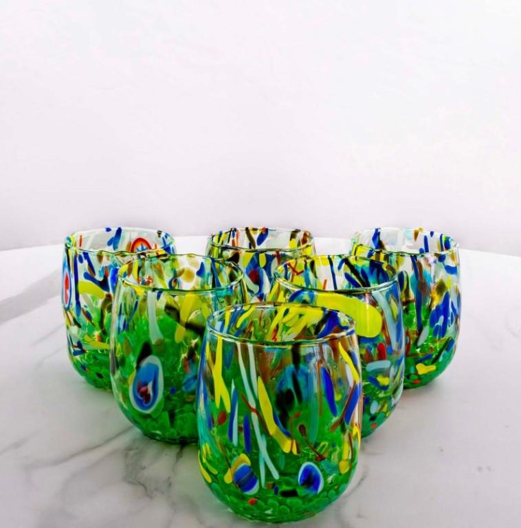 MurArt Bicchieri in vetro di Murano Collezione Decoro MG B12 Set 6 Bicchieri da 250 ml