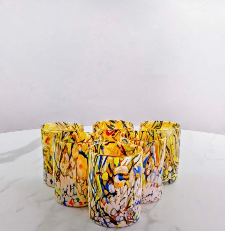 MurArt Bicchieri in vetro di Murano Collezione Decoro MG B1 Set 6 Bicchieri da 250 ml