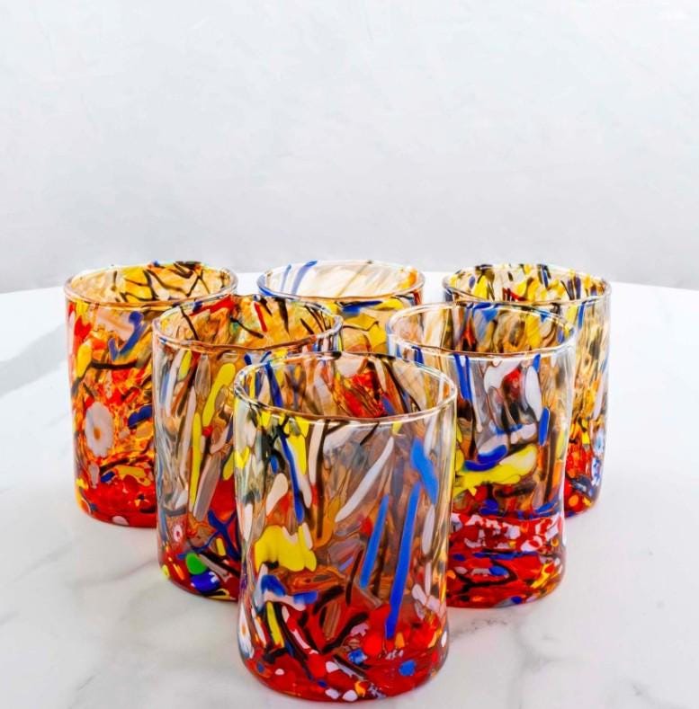 MurArt Bicchieri in vetro di Murano Collezione Decoro MG B1 Set 6 Bicchieri da 250 ml