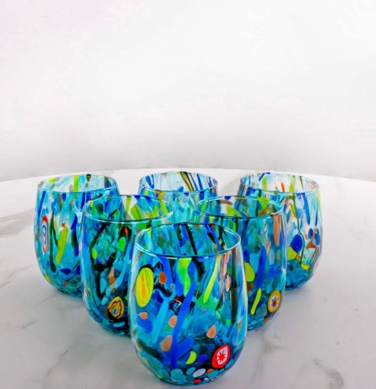 MurArt Bicchieri in vetro di Murano Collezione Decoro MG B12 Set 6 Bicchieri da 250 ml
