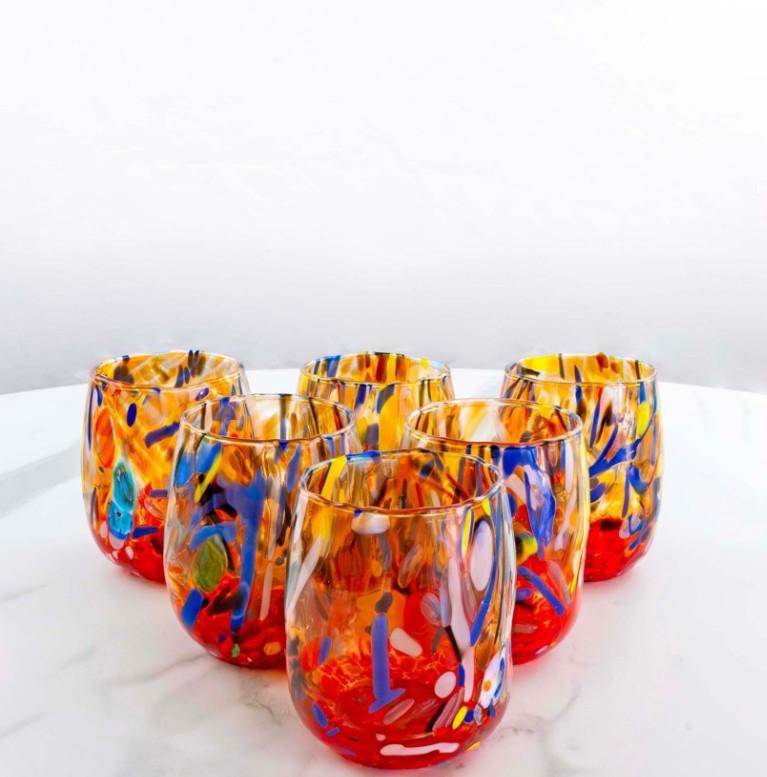 MurArt Bicchieri in vetro di Murano Collezione Decoro MG B12 Set 6 Bicchieri da 250 ml