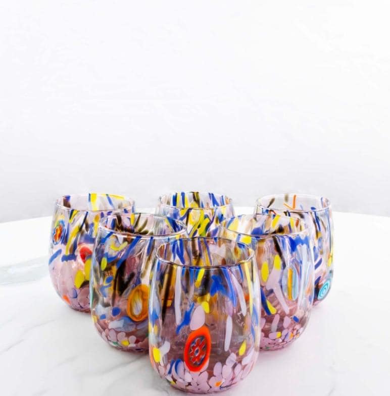 MurArt Bicchieri in vetro di Murano Collezione Decoro MG B12 Set 6 Bicchieri da 250 ml