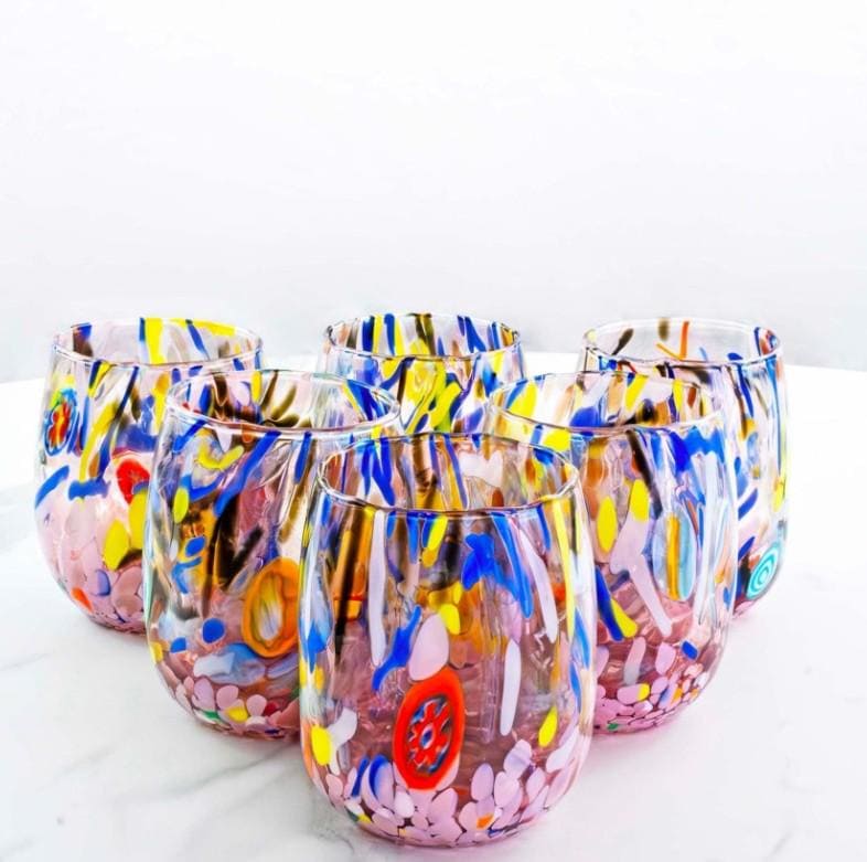 MurArt Bicchieri in vetro di Murano Collezione Decoro MG B12 Set 6 Bicchieri da 250 ml