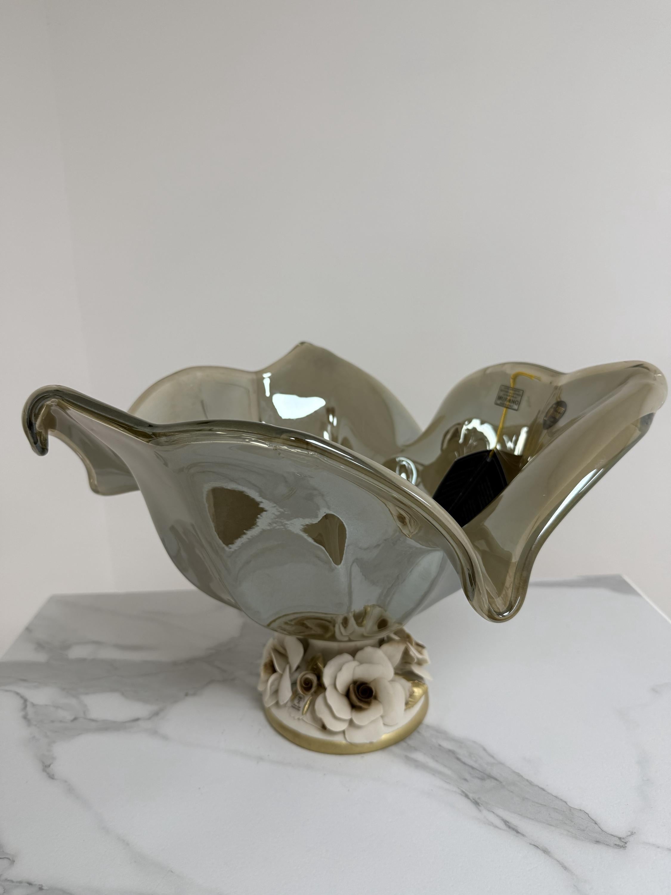 Murano Glass Centerpiece | Certified Murano Glass | Made in Italy | Table Decoration | Collection White Crystal