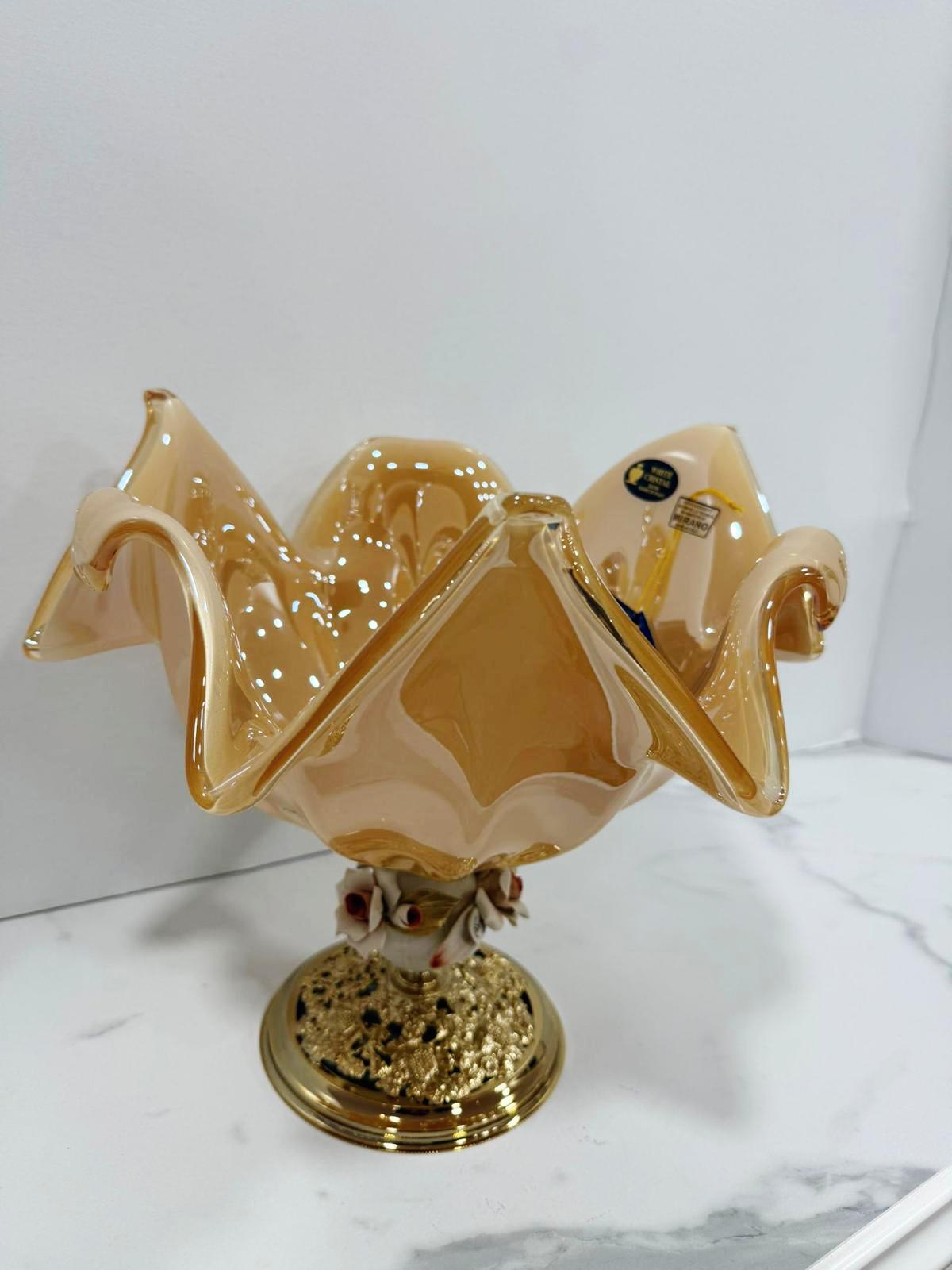Murano Glass Centerpiece | Certified Murano Glass | Made in Italy | Table Decoration | Collection White Crystal