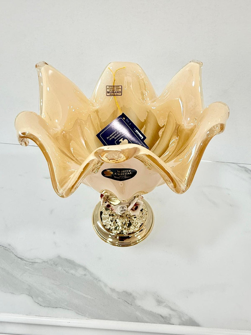 Murano Glass Centerpiece | Certified Murano Glass | Made in Italy | Table Decoration | Collection White Crystal