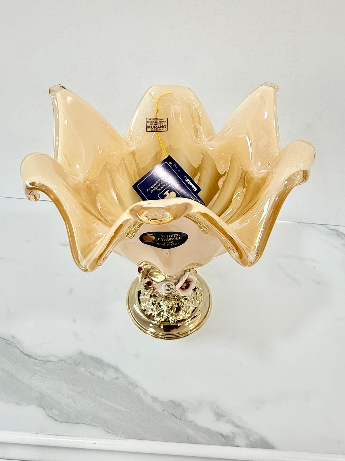 Murano Glass Centerpiece | Certified Murano Glass | Made in Italy | Table Decoration | Collection White Crystal
