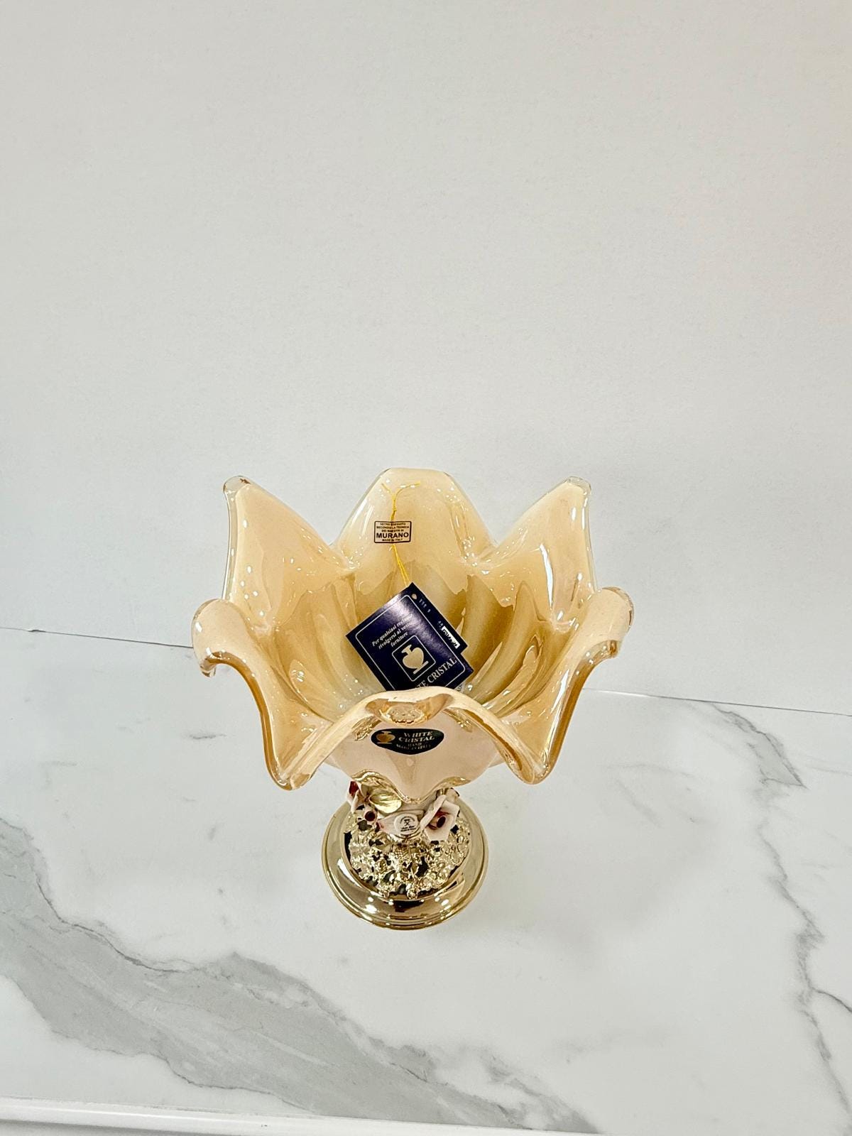 Murano Glass Centerpiece | Certified Murano Glass | Made in Italy | Table Decoration | Collection White Crystal