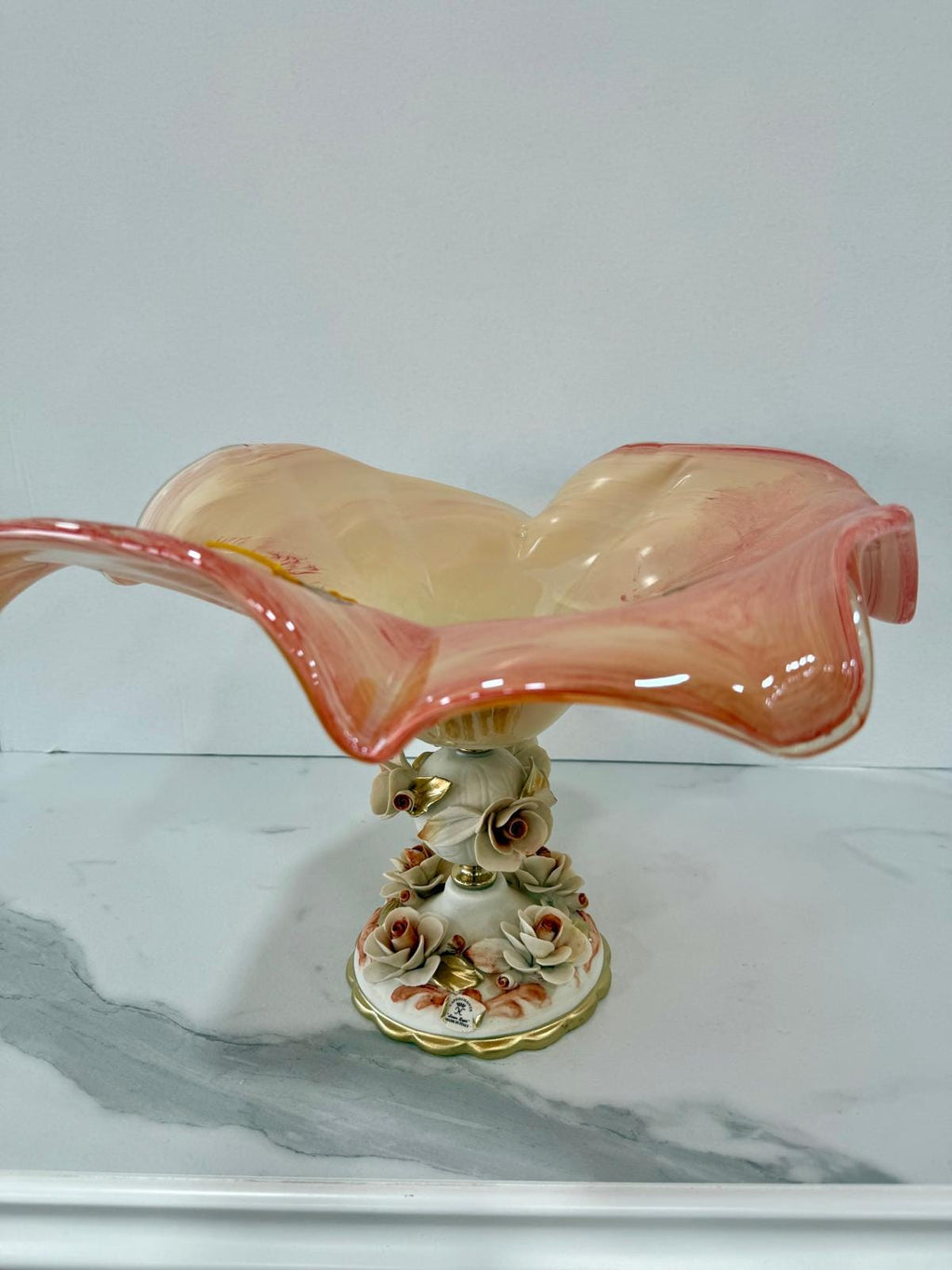 Murano Glass Centerpiece | Certified Murano Glass | Made in Italy | Table Decoration | Collection White Crystal
