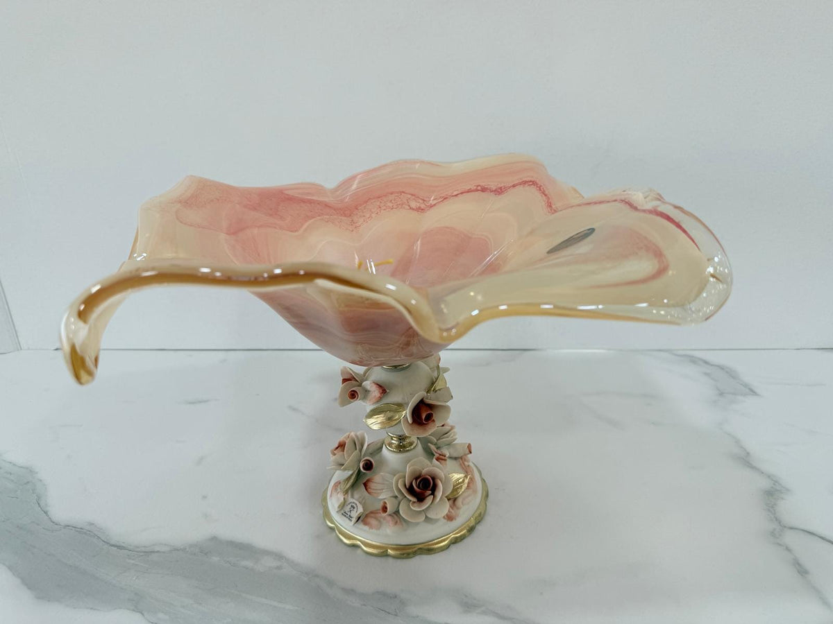 Murano Glass Centerpiece | Certified Murano Glass | Made in Italy | Table Decoration | Collection White Crystal