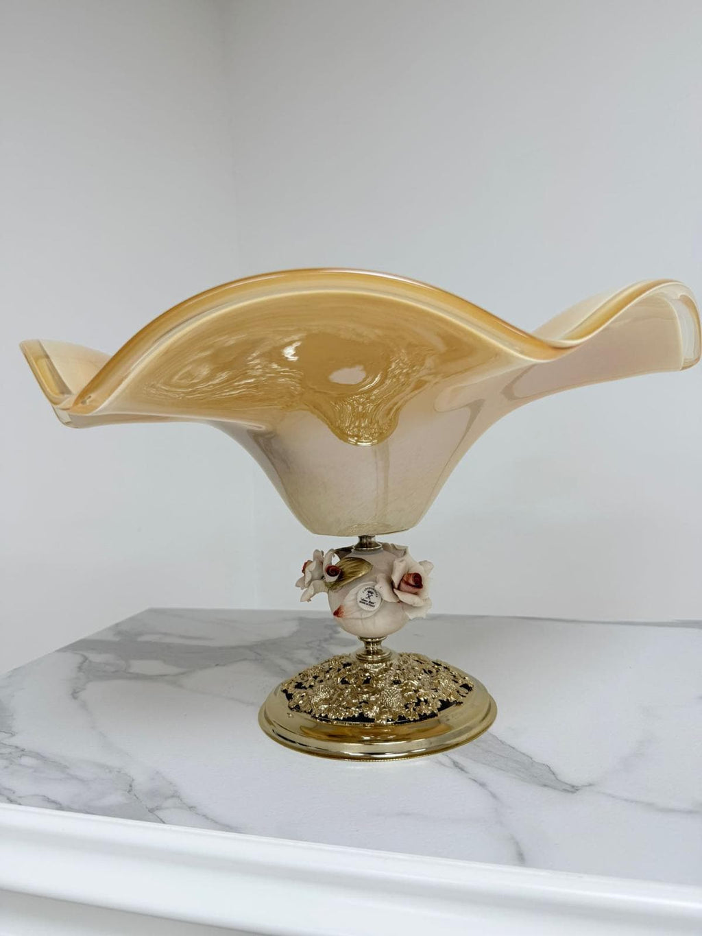 Murano Glass Centerpiece | Certified Murano Glass | Made in Italy | Table Decoration | Collection White Crystal
