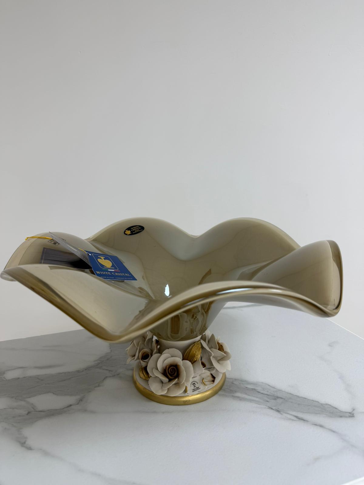Murano Glass Centerpiece | Certified Murano Glass | Made in Italy | Table Decoration | Collection White Crystal