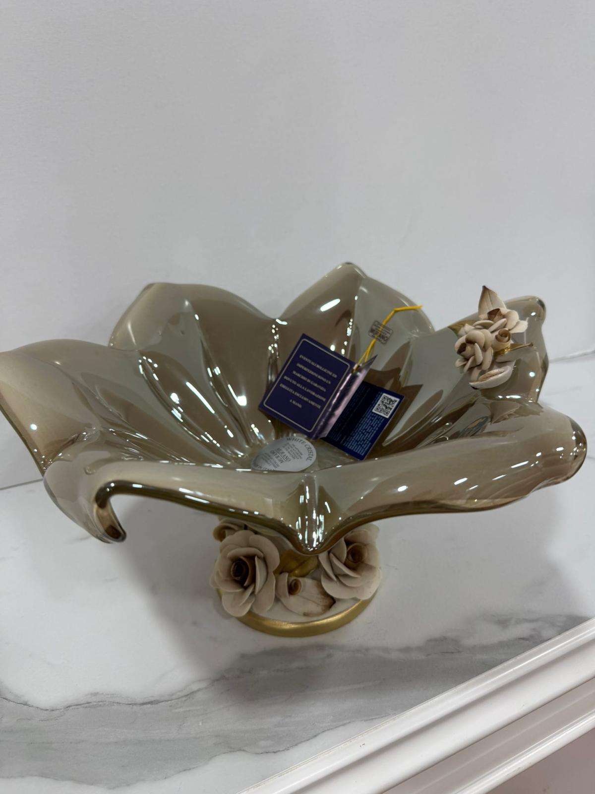 Murano Glass Centerpiece | Certified Murano Glass | Made in Italy | Table Decoration | Collection White Crystal