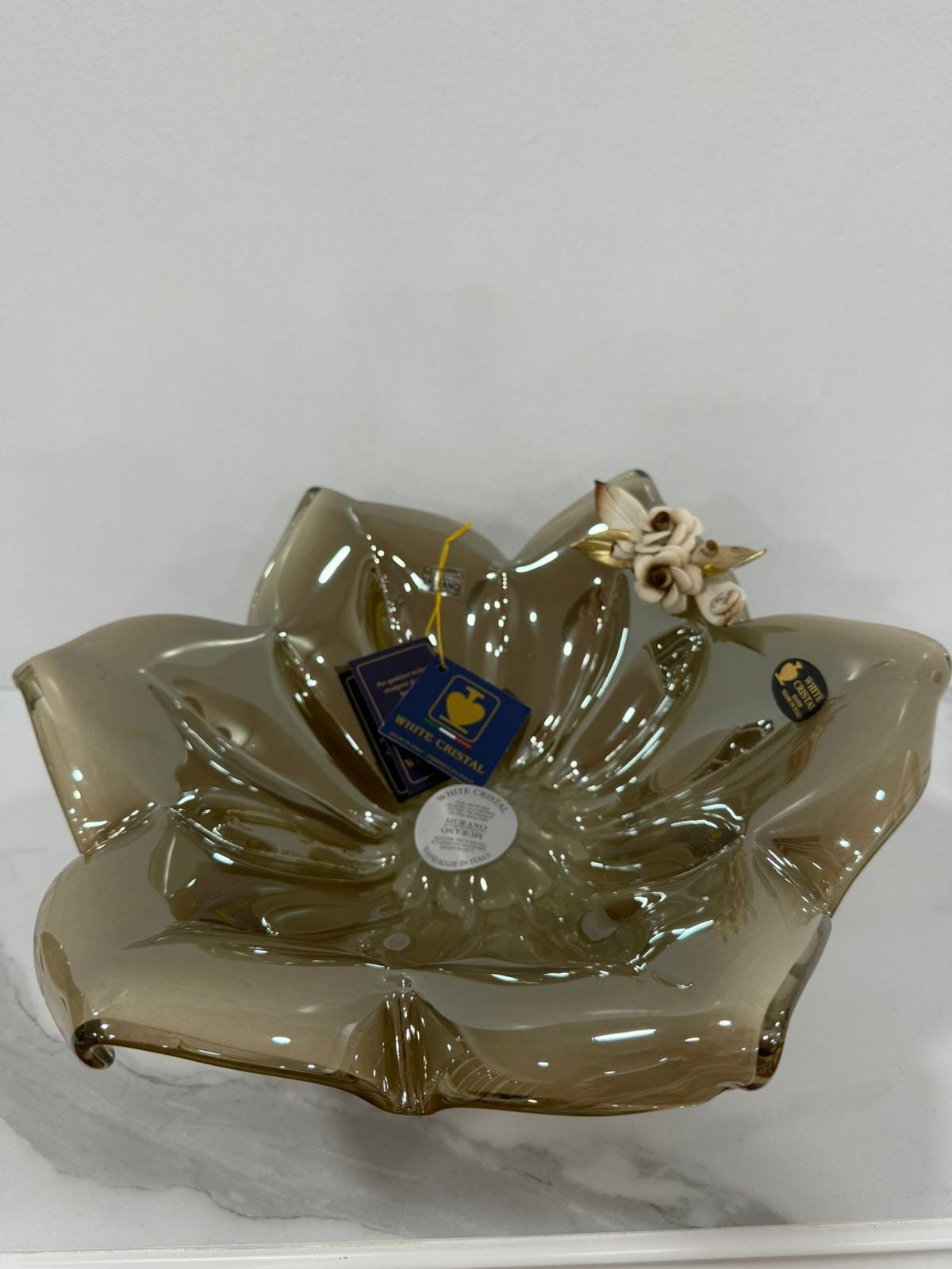 Murano Glass Centerpiece | Certified Murano Glass | Made in Italy | Table Decoration | Collection White Crystal