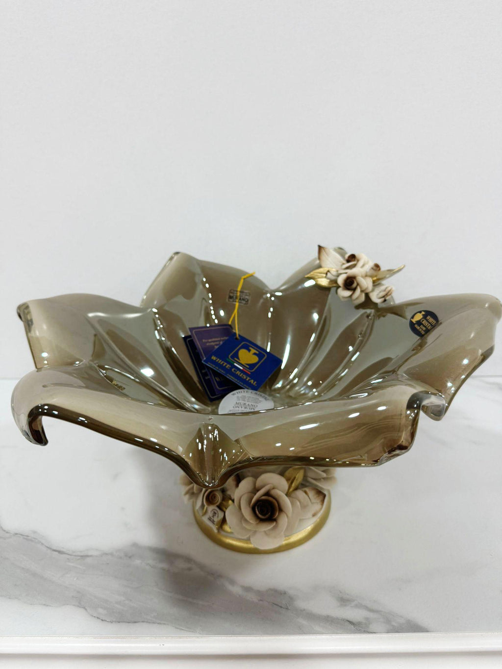 Murano Glass Centerpiece | Certified Murano Glass | Made in Italy | Table Decoration | Collection White Crystal