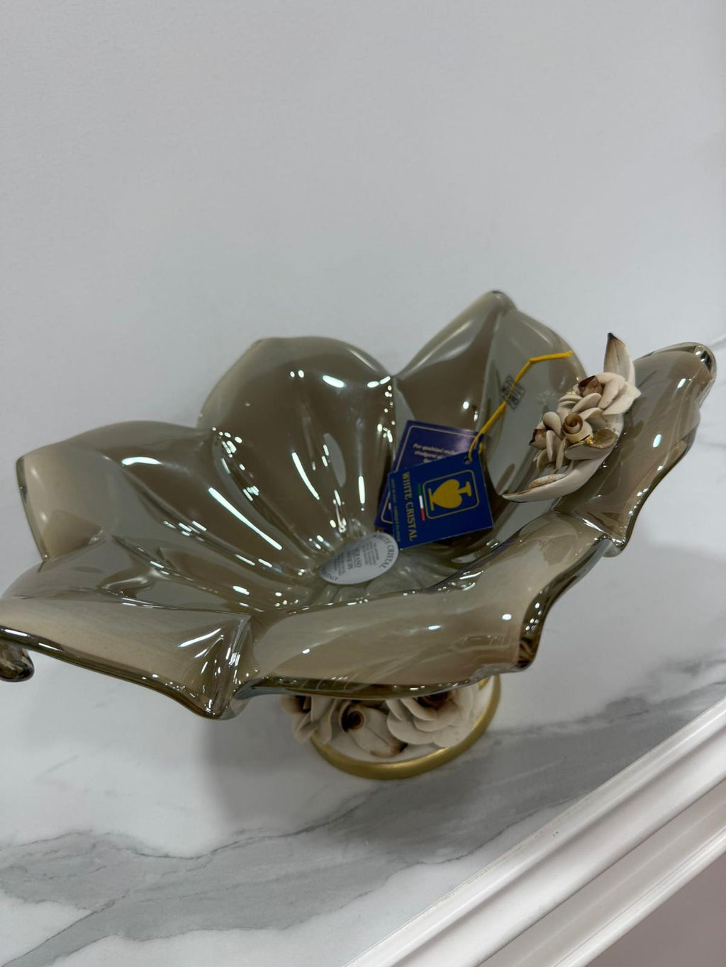 Murano Glass Centerpiece | Certified Murano Glass | Made in Italy | Table Decoration | Collection White Crystal