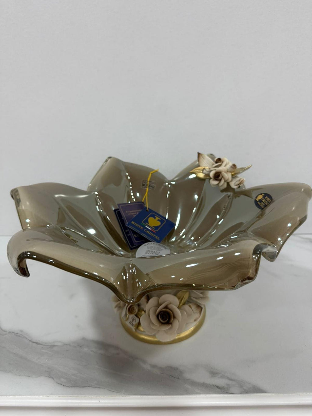 Murano Glass Centerpiece | Certified Murano Glass | Made in Italy | Table Decoration | Collection White Crystal