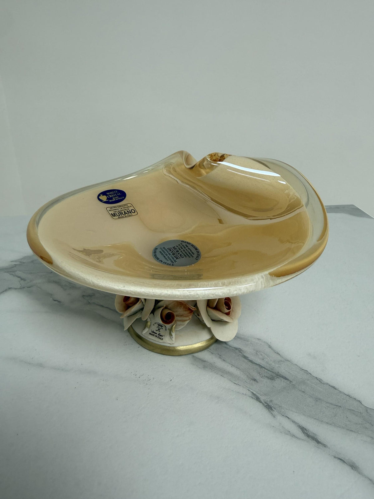 Murano Glass Centerpiece | Certified Murano Glass | Made in Italy | Table Decoration | Collection White Crystal