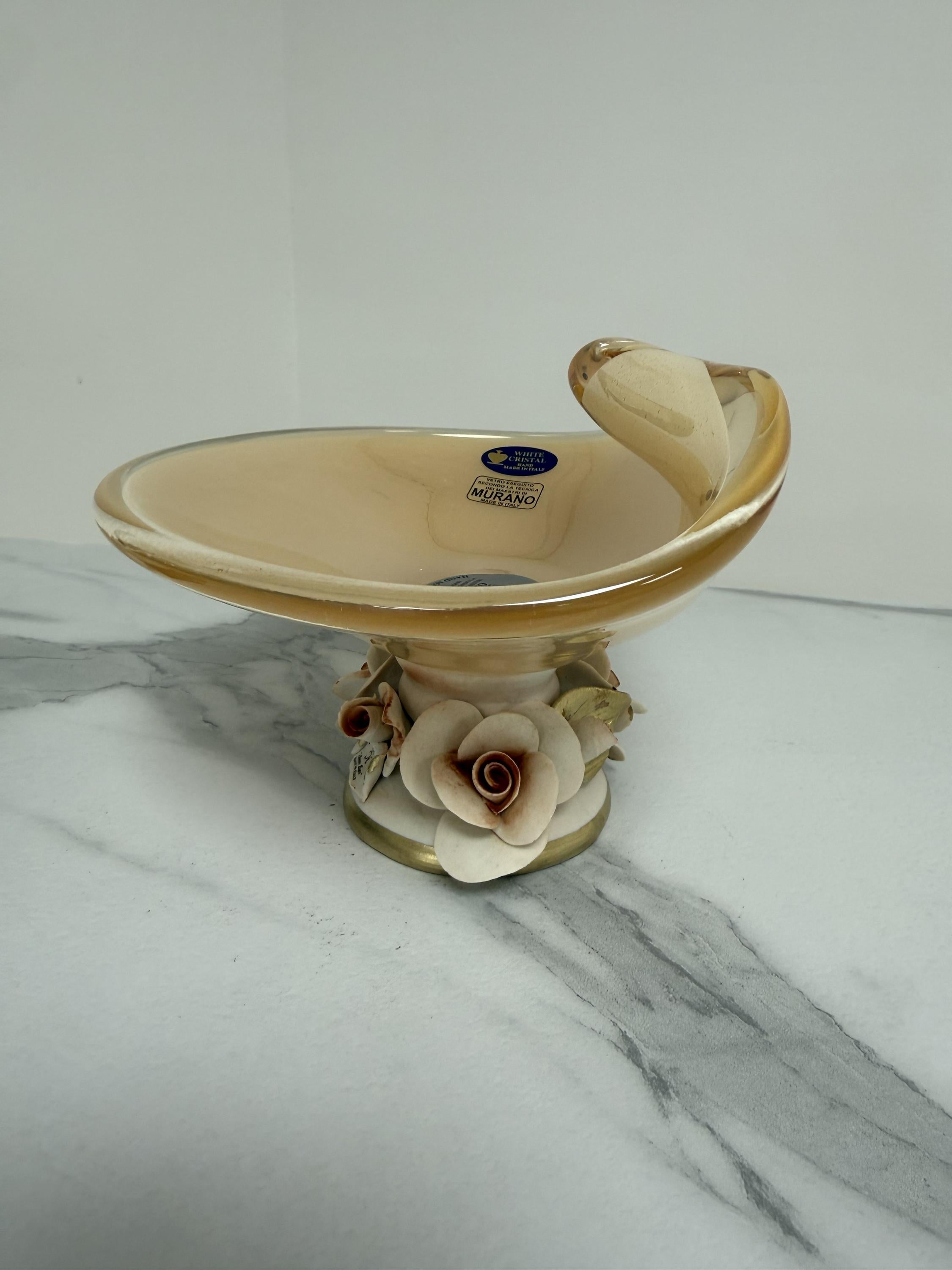 Murano Glass Centerpiece | Certified Murano Glass | Made in Italy | Table Decoration | Collection White Crystal