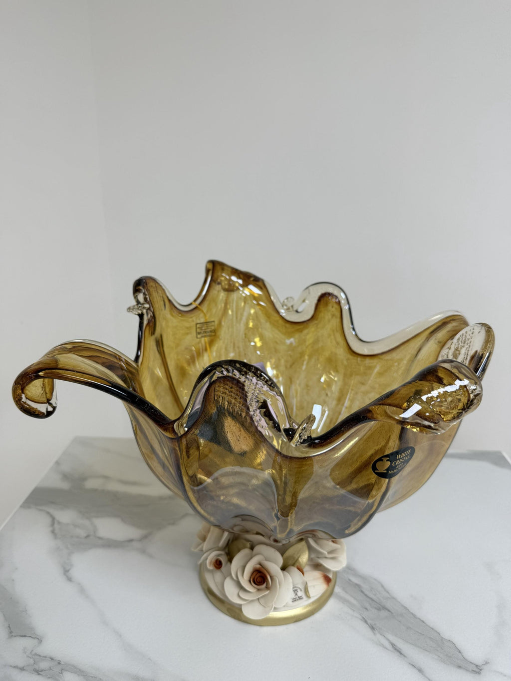Murano Glass Centerpiece | Certified Murano Glass | Made in Italy | Table Decoration | Collection White Crystal
