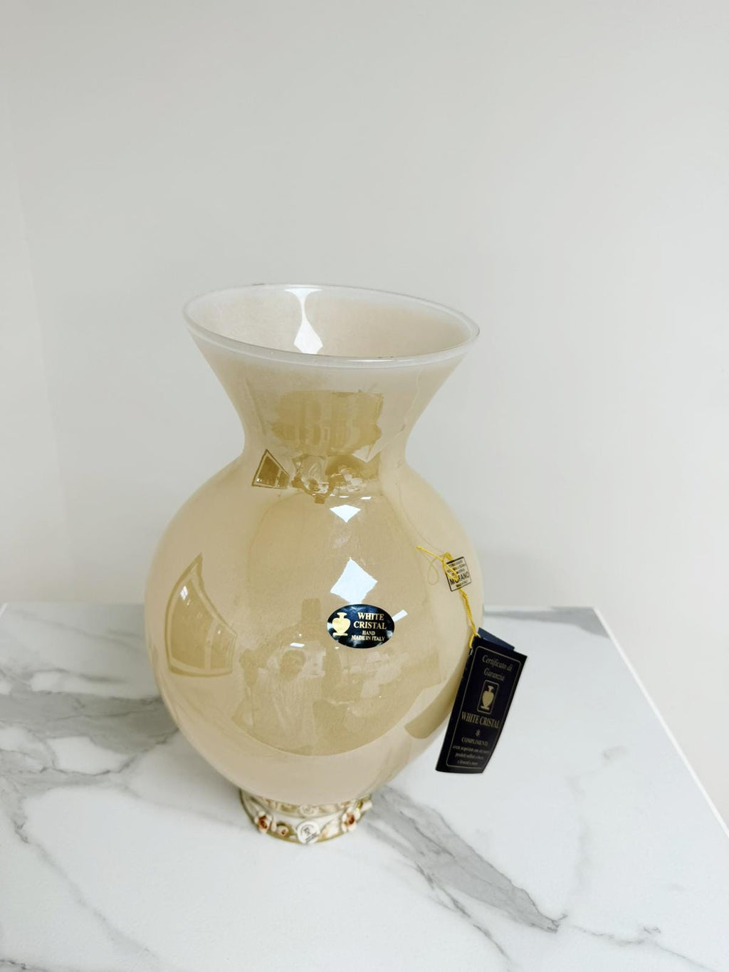 Murano Glass Vase | Certified Murano Glass | Made in Italy | Decorative Vase | Collection White Crystal