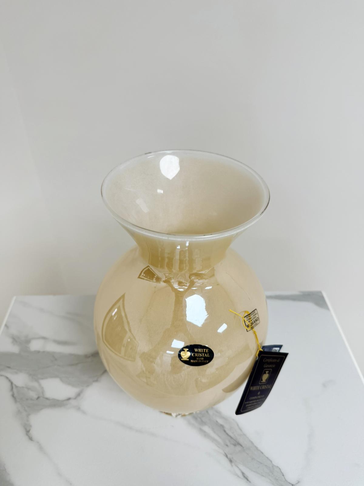 Murano Glass Vase | Certified Murano Glass | Made in Italy | Decorative Vase | Collection White Crystal