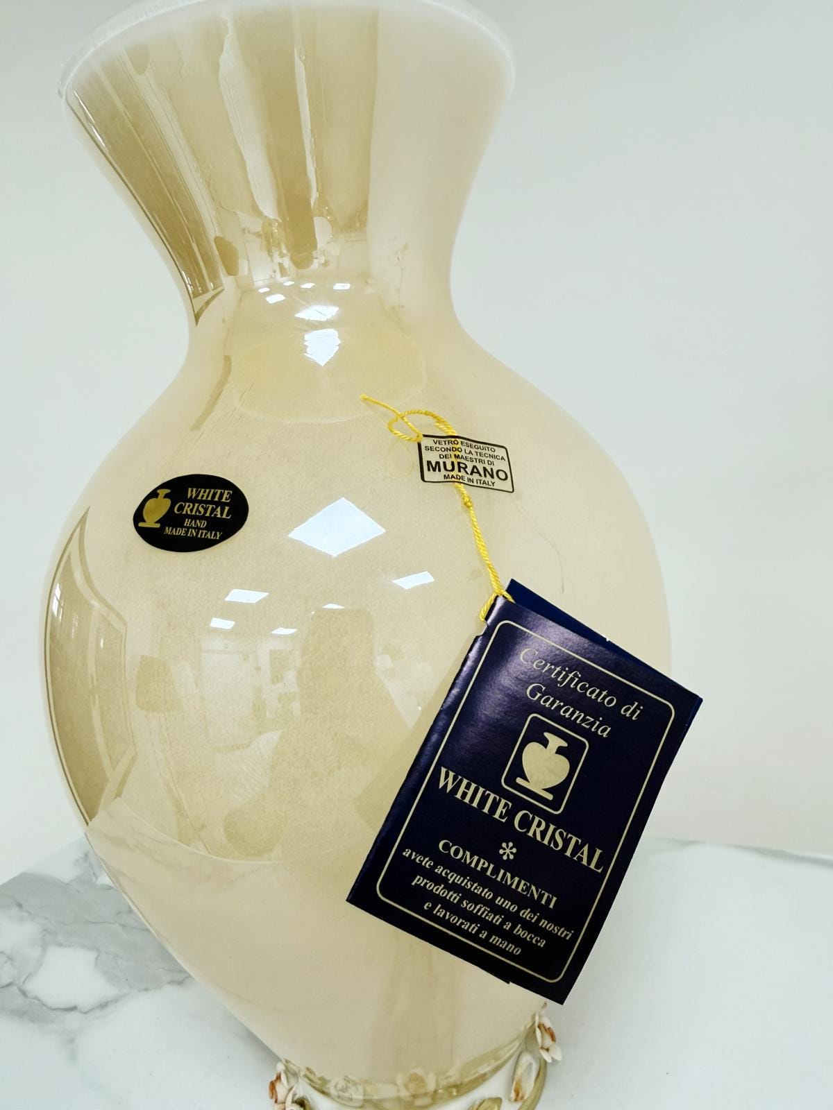 Murano Glass Vase | Certified Murano Glass | Made in Italy | Decorative Vase | Collection White Crystal