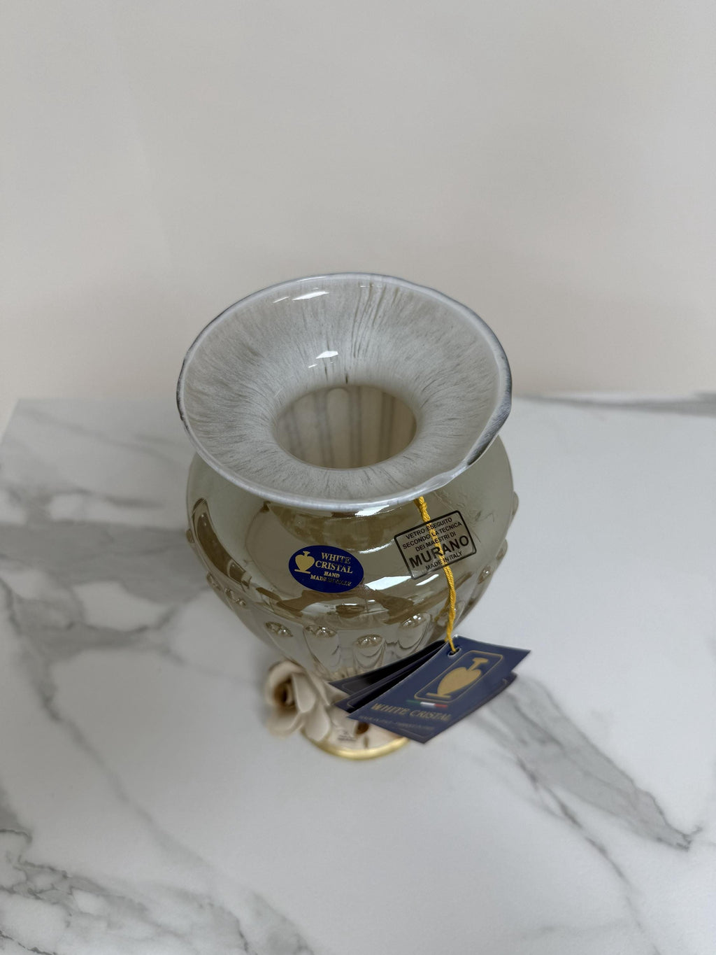 Murano Glass Vase | Certified Murano Glass | Made in Italy | Decorative Vase | Collection White Crystal