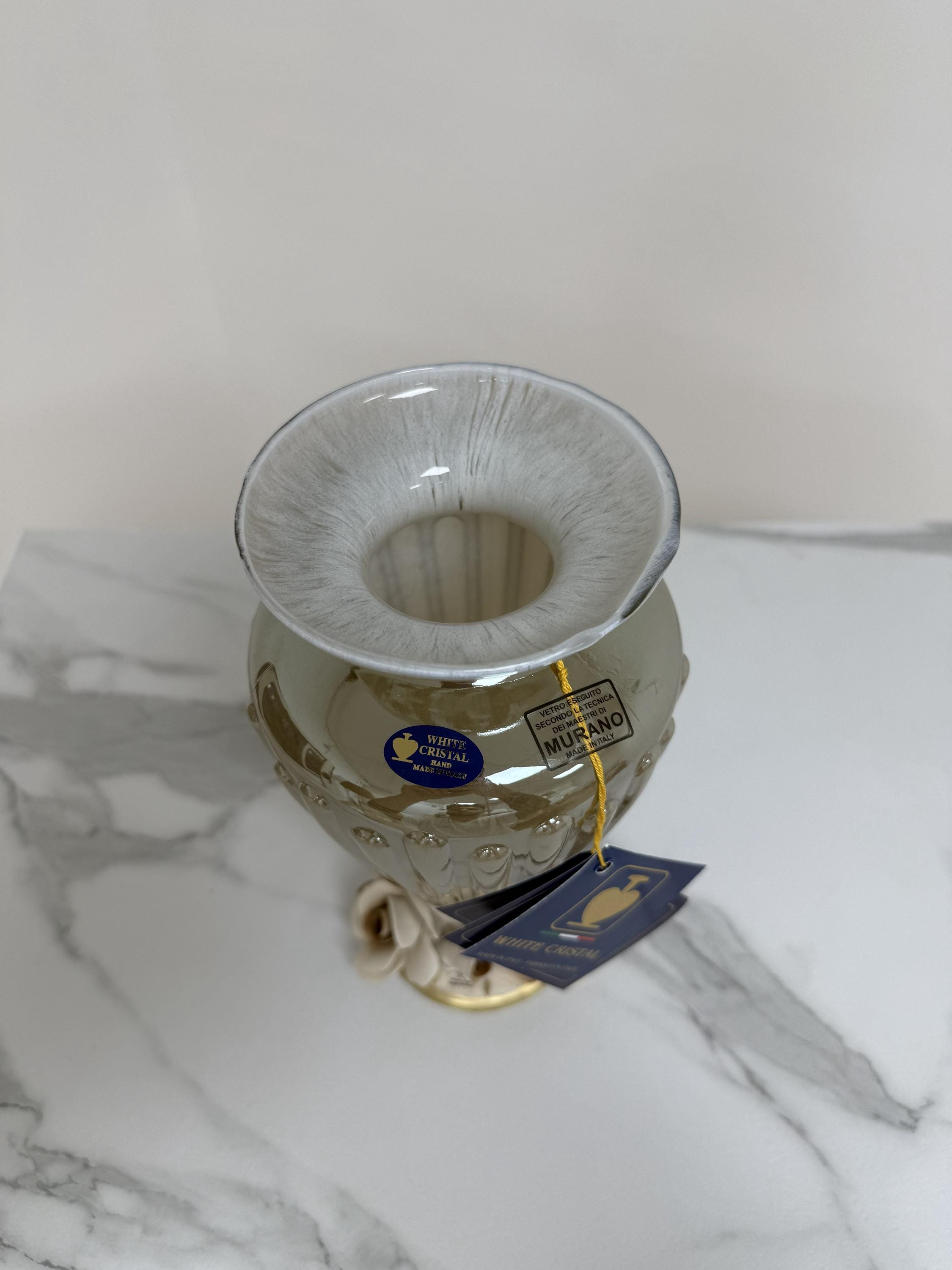 Murano Glass Vase | Certified Murano Glass | Made in Italy | Decorative Vase | Collection White Crystal