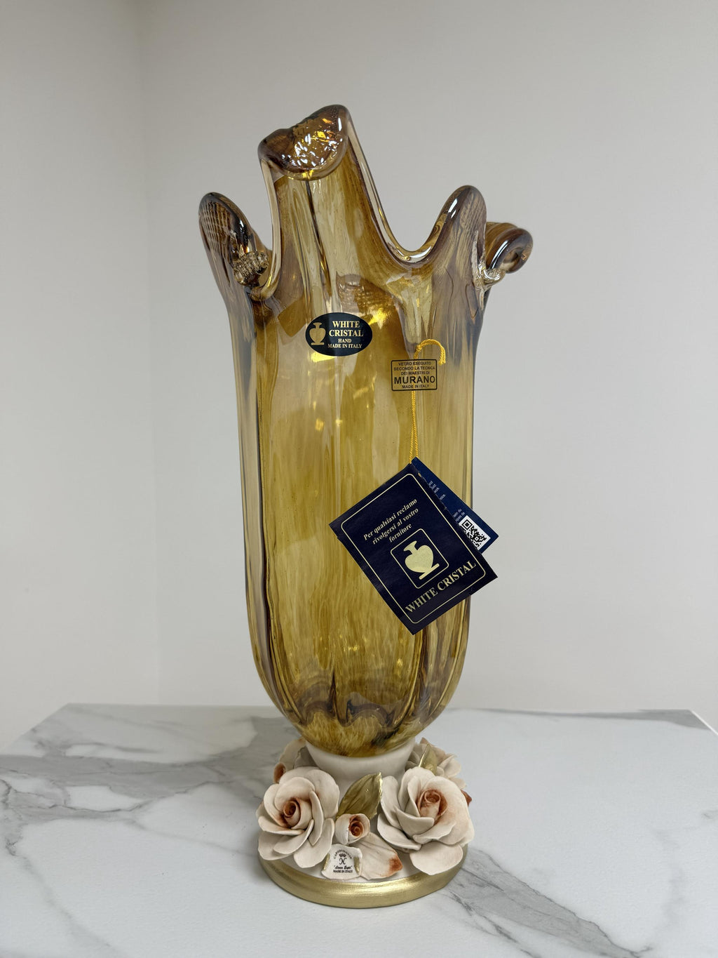 Murano Glass Vase | Certified Murano Glass | Made in Italy | Decorative Vase | Collection White Crystal