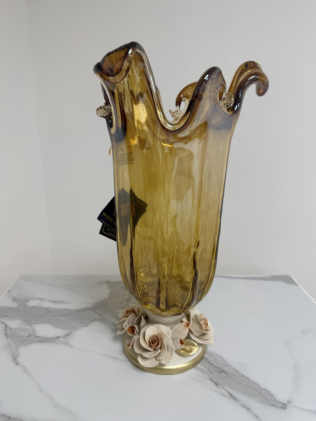 Murano Glass Vase | Certified Murano Glass | Made in Italy | Decorative Vase | Collection White Crystal