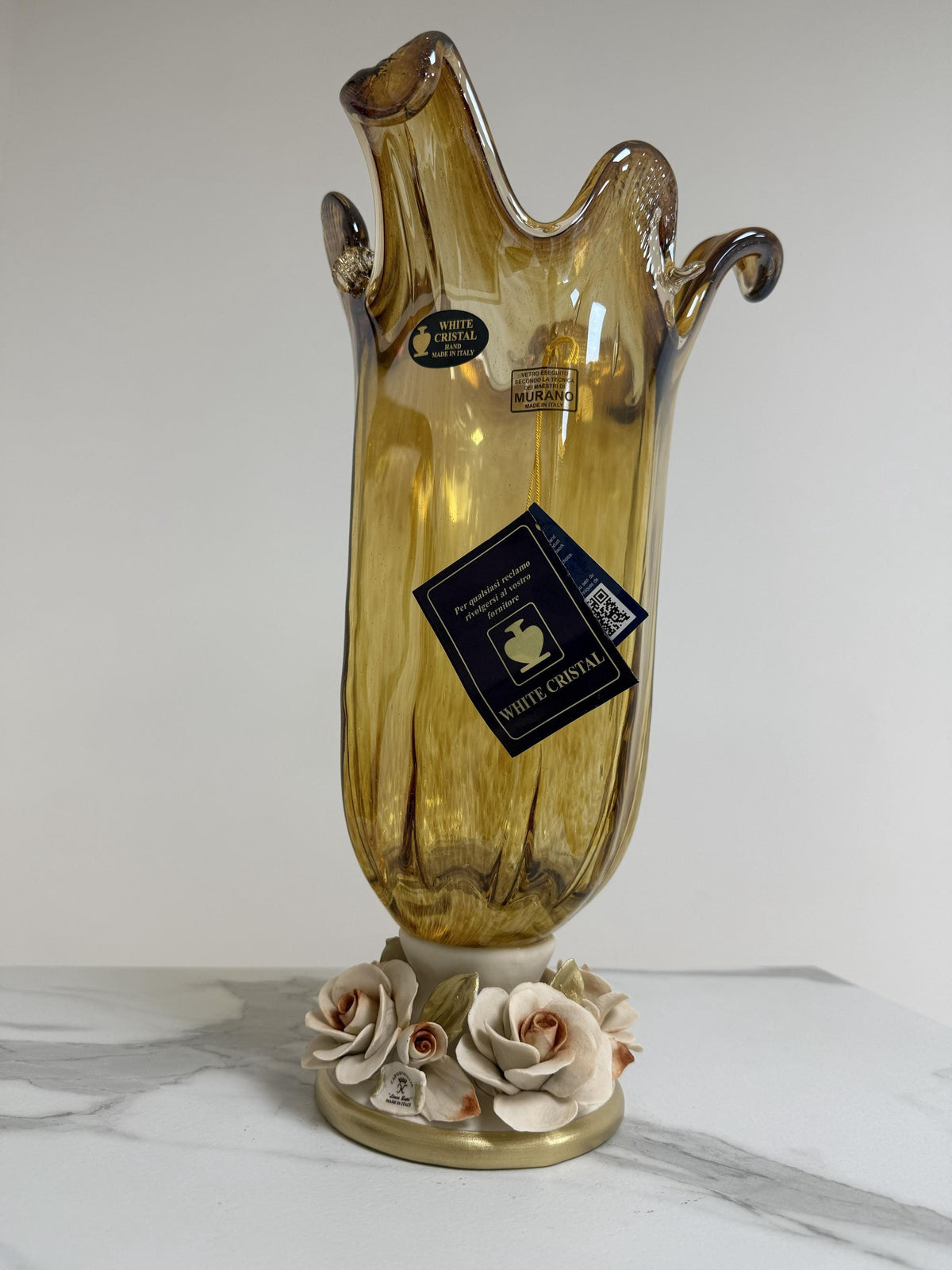 Murano Glass Vase | Certified Murano Glass | Made in Italy | Decorative Vase | Collection White Crystal