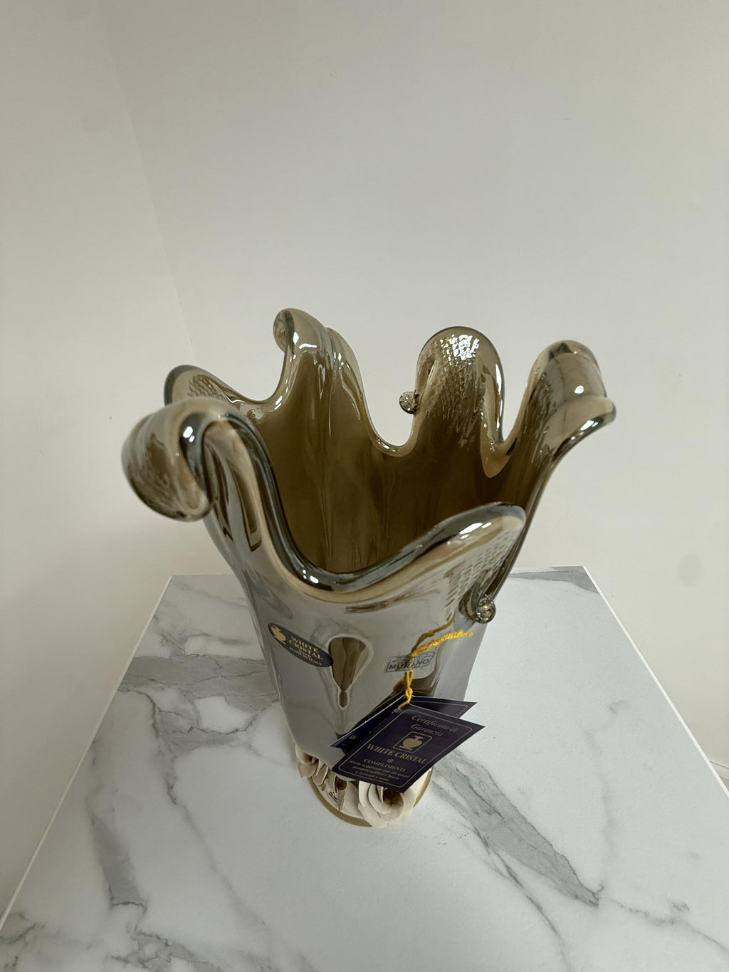 Murano Glass Vase | Certified Murano Glass | Made in Italy | Decorative Vase | Collection White Crystal