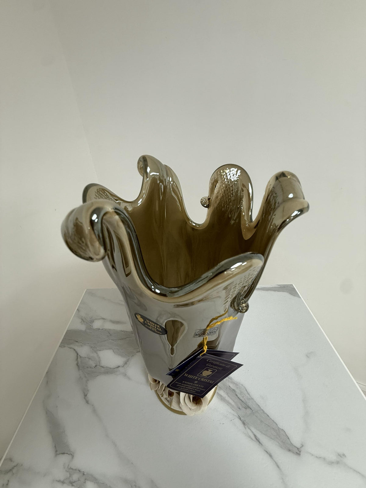 Murano Glass Vase | Certified Murano Glass | Made in Italy | Decorative Vase | Collection White Crystal
