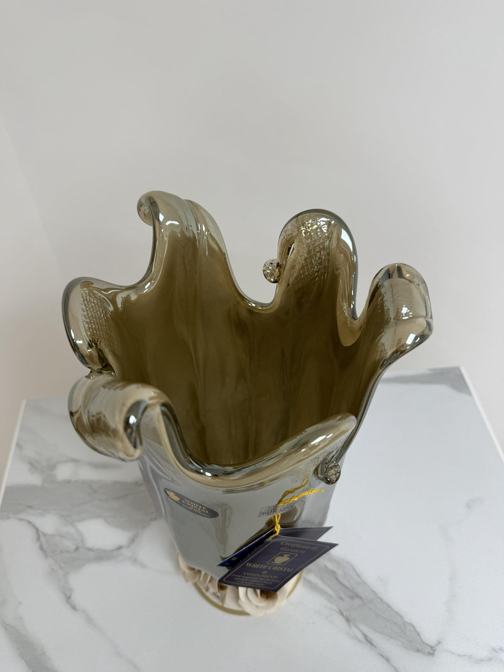 Murano Glass Vase | Certified Murano Glass | Made in Italy | Decorative Vase | Collection White Crystal
