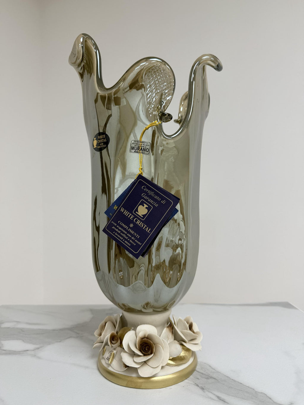 Murano Glass Vase | Certified Murano Glass | Made in Italy | Decorative Vase | Collection White Crystal