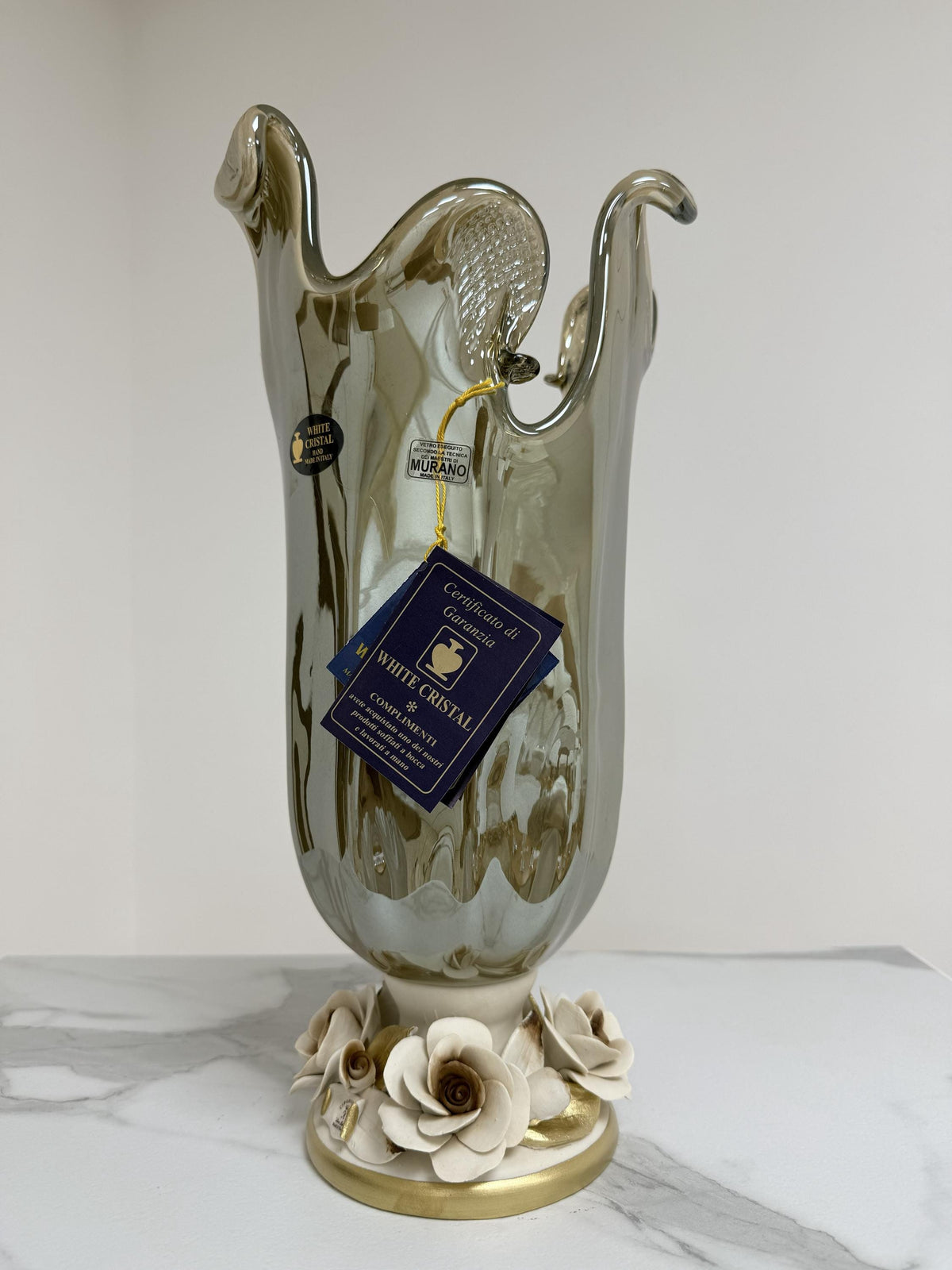 Murano Glass Vase | Certified Murano Glass | Made in Italy | Decorative Vase | Collection White Crystal