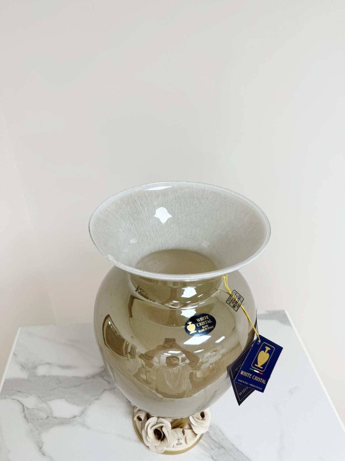 Murano Glass Vase | Certified Murano Glass | Made in Italy | Decorative Vase | Collection White Crystal