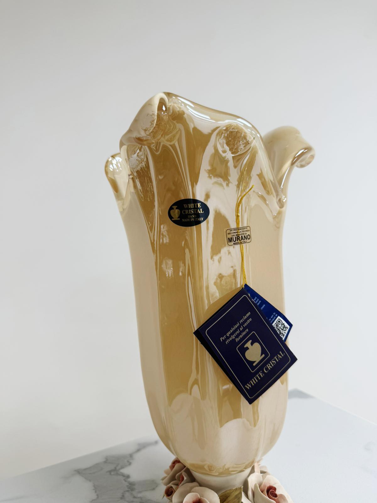 Murano Glass Vase | Certified Murano Glass | Made in Italy | Decorative Vase | Collection White Crystal
