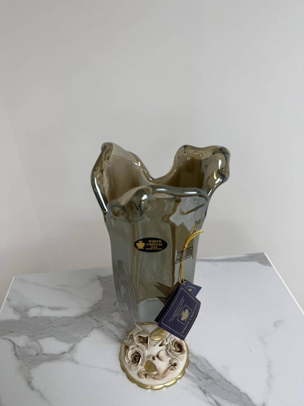 Murano Glass Vase | Certified Murano Glass | Made in Italy | Decorative Vase | Collection White Crystal
