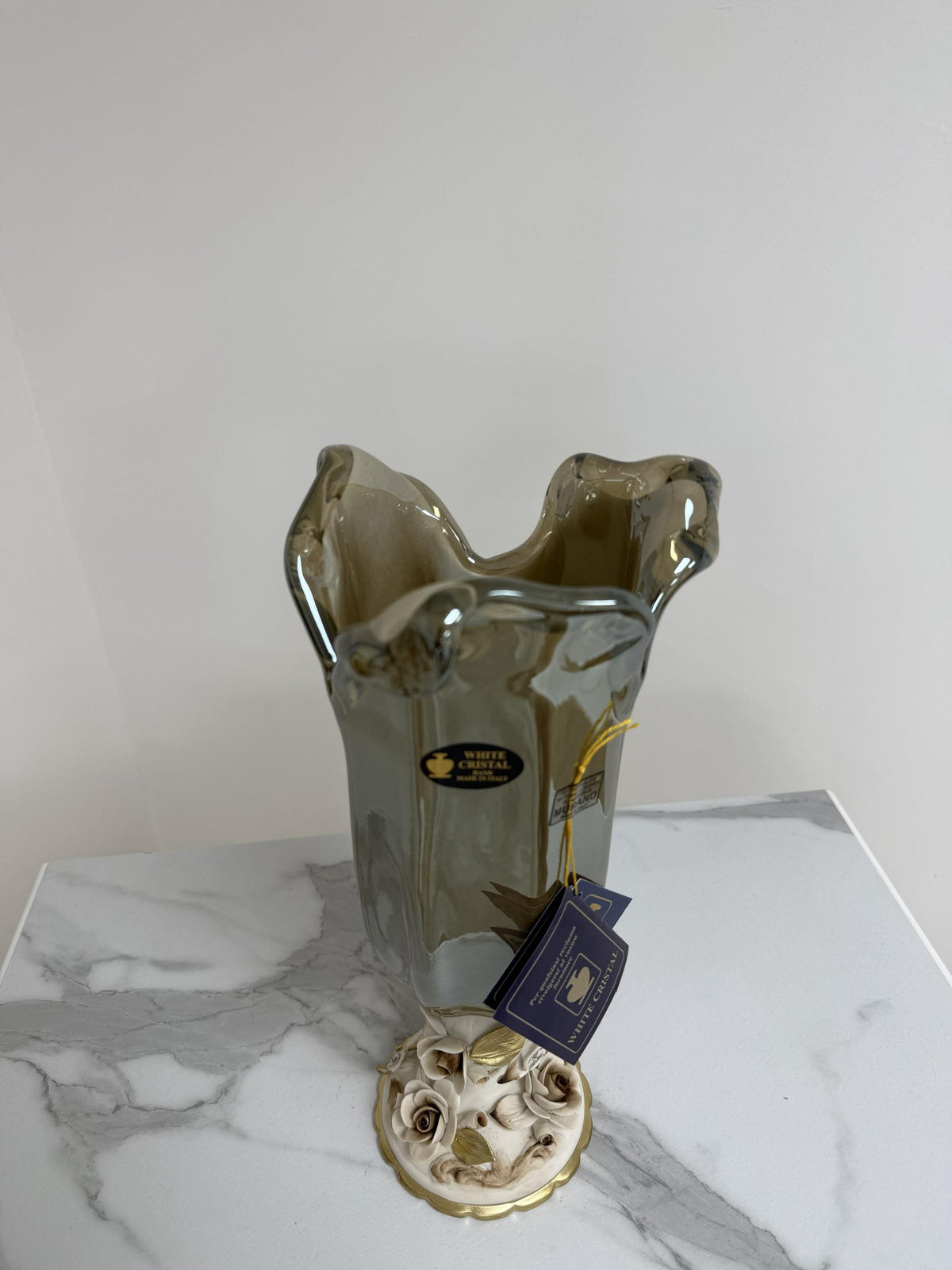 Murano Glass Vase | Certified Murano Glass | Made in Italy | Decorative Vase | Collection White Crystal